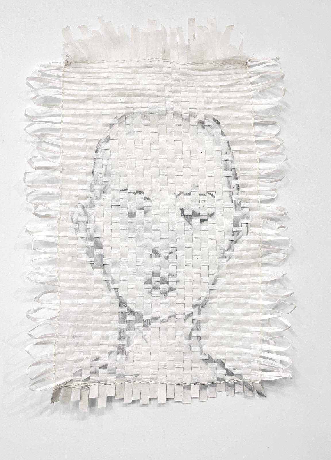 Peace (Shanti), 23 x 16”, organza, paper, paint, thread, 2025